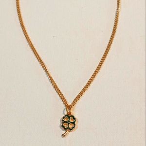 Gold Plated Green Enamel Cut Out Clover Charm Necklace